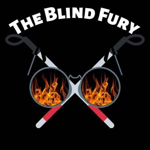 The Blind Fury Logo with sunglasses and fire within the frames